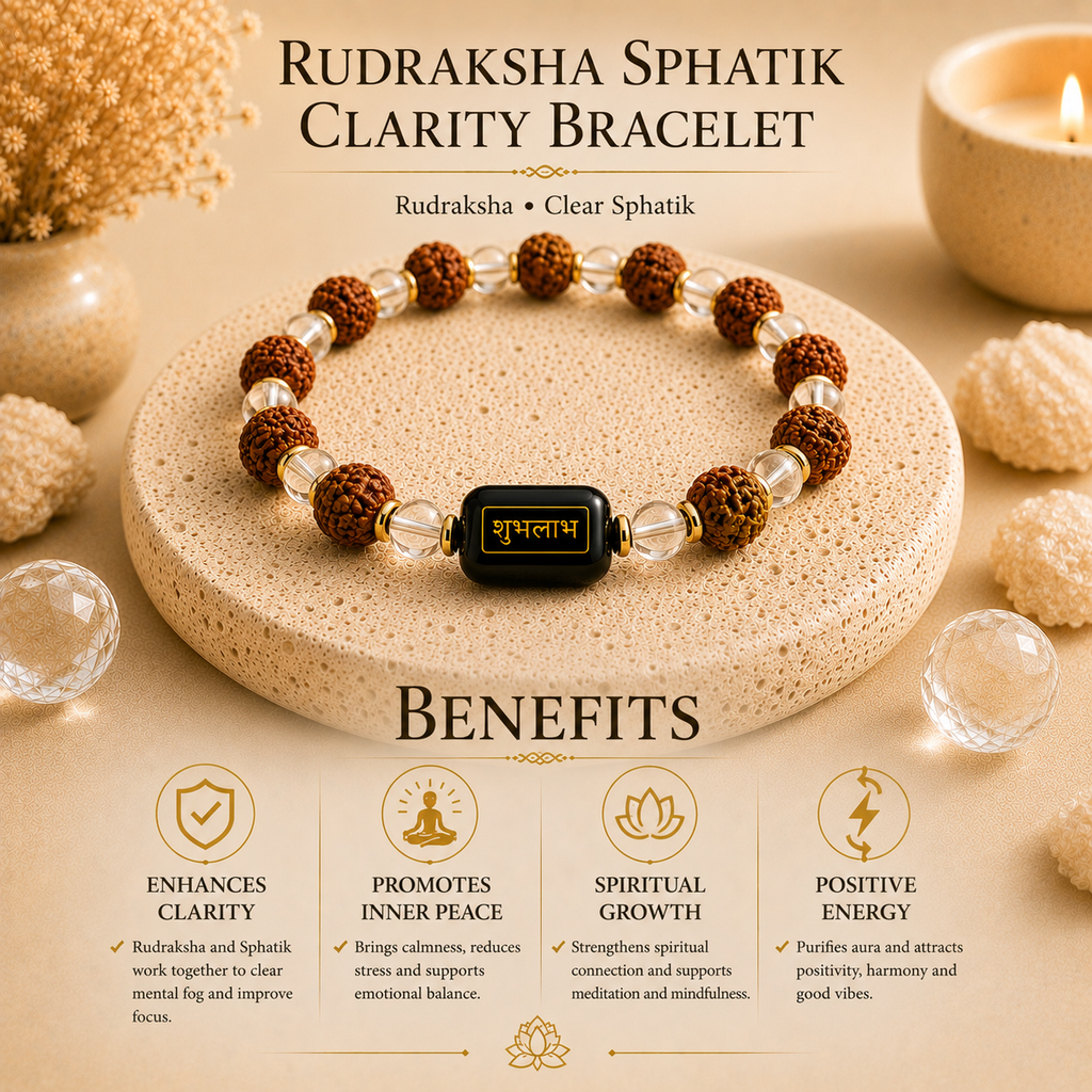 Rudraksha Sphatik Clarity Bracelet™ – Focus & Spiritual Clarity Bracelet